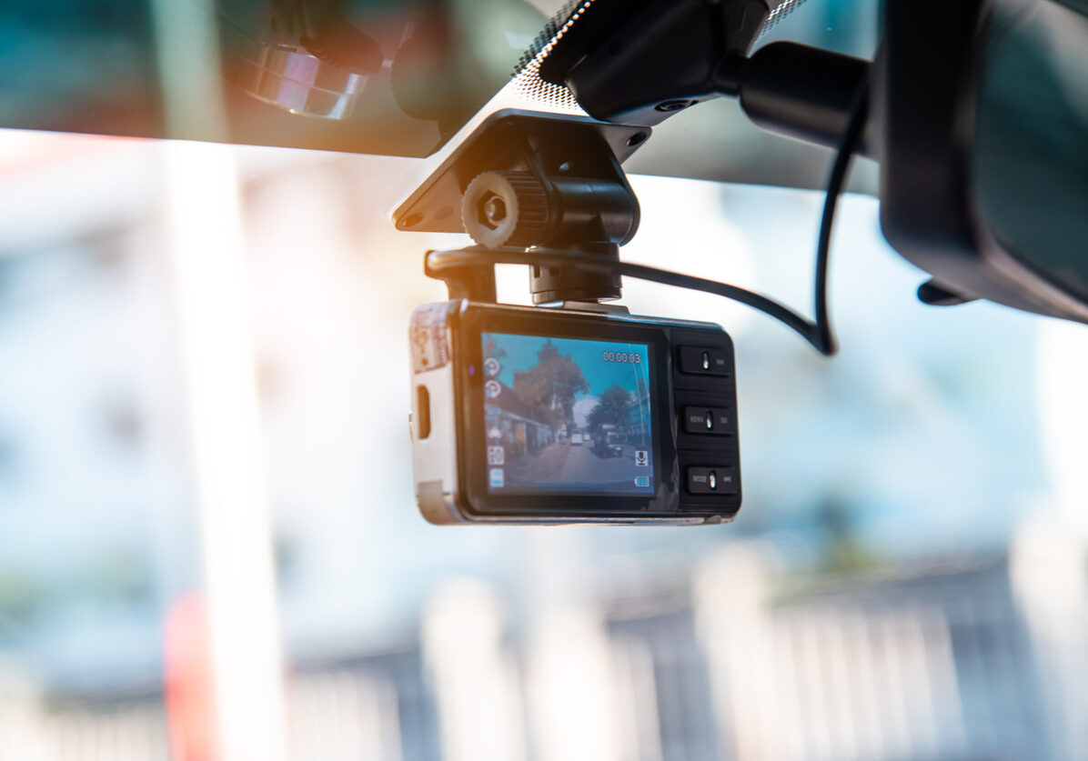 Car video camera attached to the windshield to record driving and prevent danger from driving